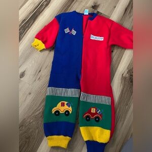 Vtg Bright Future Toddler Color Block Race Team Cars Snap One Piece